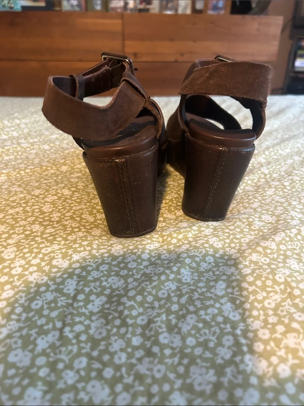 Kork-Ease Brown Suede Platform Wedge Sandals with Buckle